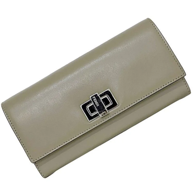 Fendi Bi-fold Long Wallet Grey Peekaboo 8M0377 ec-20486 Leather FENDI Flap Turnlock Women's