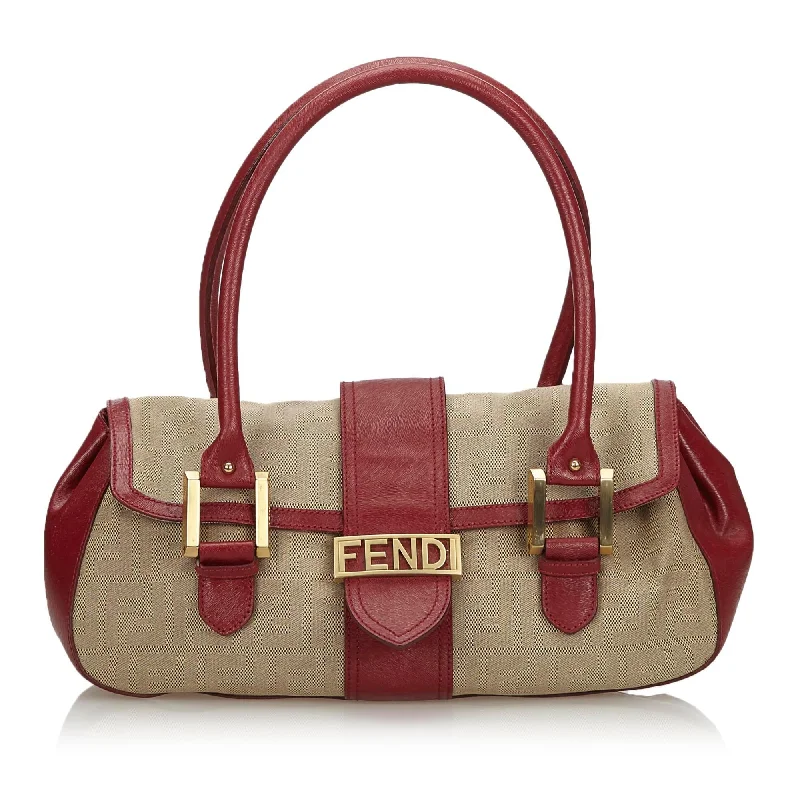 Fendi Brown Beige Canvas Fabric Zucca Handbag Italy