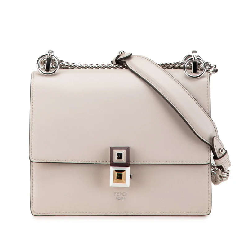 FENDI Canai Chain Shoulder Bag Handbag Beige Leather Women's