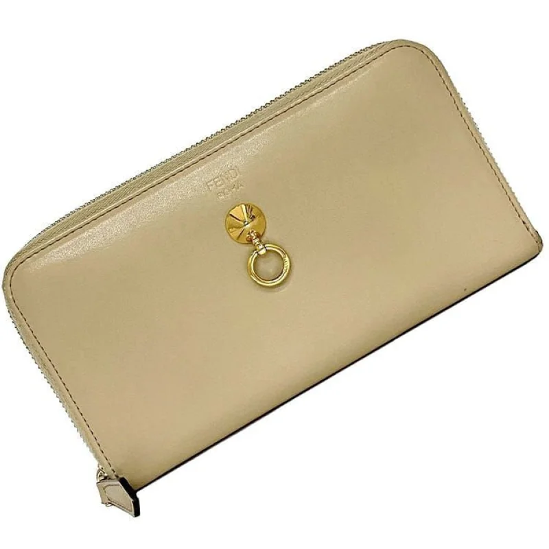 Fendi Round Long Wallet Beige By The Way 8M0299 Leather FENDI Women's