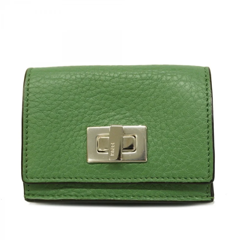 Fendi Tri-fold Wallet Leather Green Women's