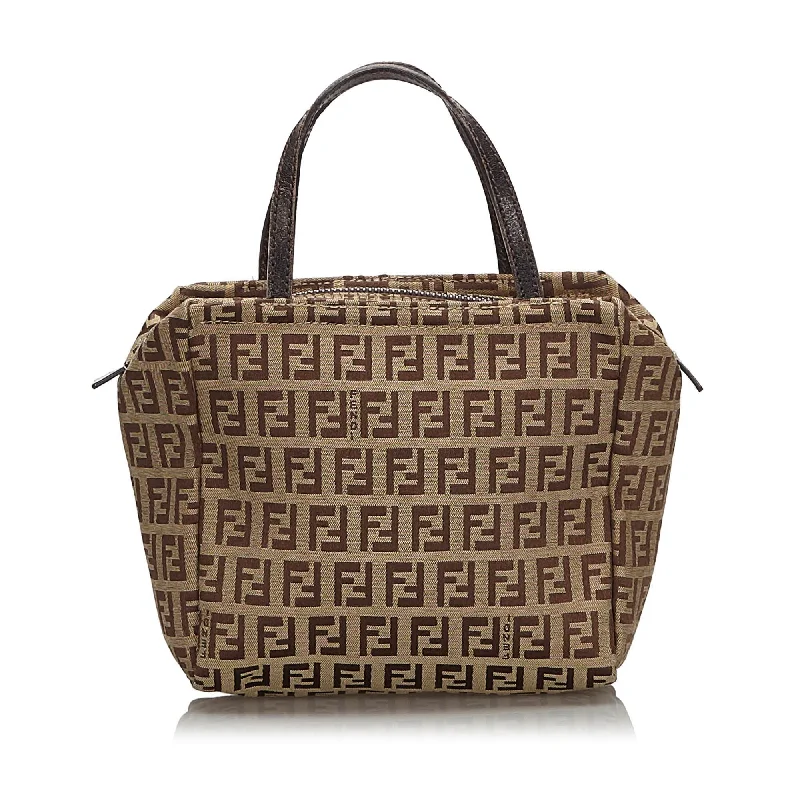 Fendi Brown Beige Canvas Fabric Zucchino Handbag Italy