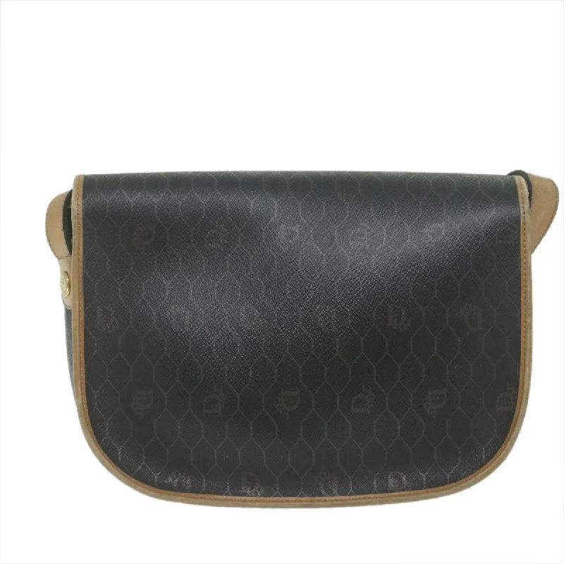 CHRISTIAN DIOR Honeycomb Canvas Shoulder Bag PVC Black Auth bs10475