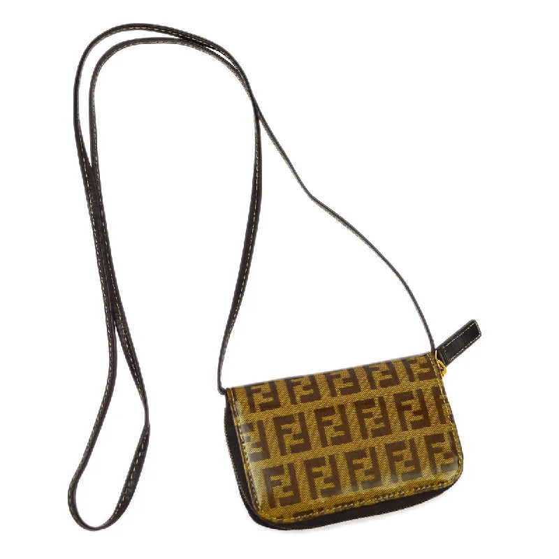 Fendi Brown Zucchino Shoulder Pochette Wallet