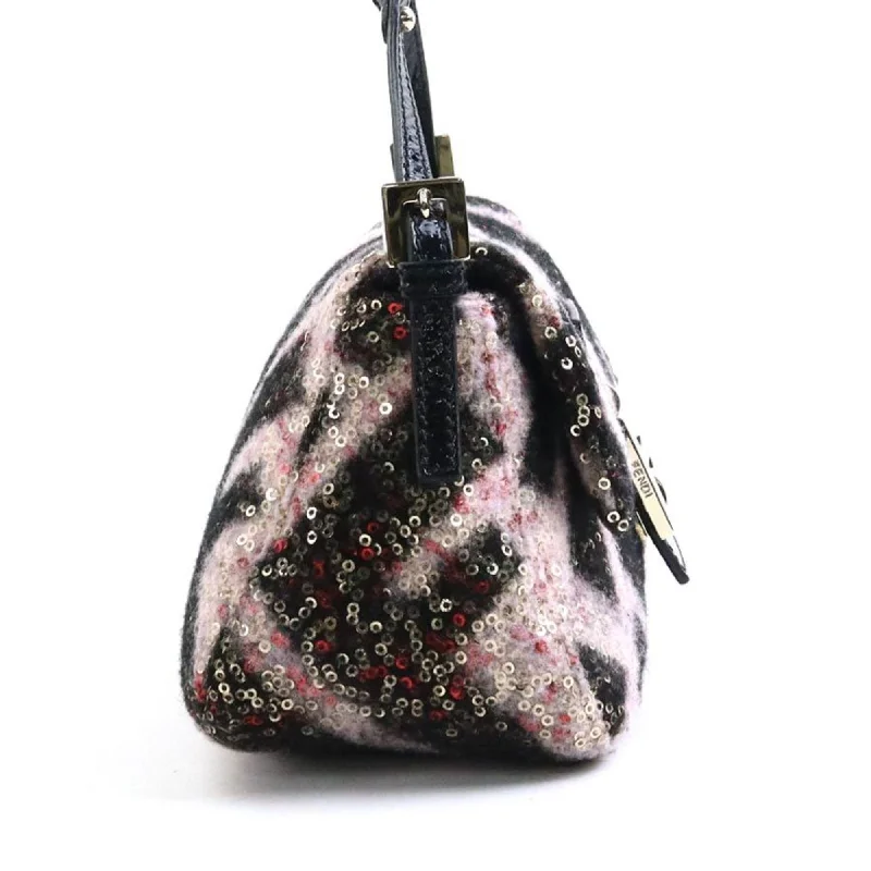 FENDI Shoulder Bag Mini Mamma Bucket Wool/Sequins/Patent Leather Black/Pink/Gold Women's e55935f