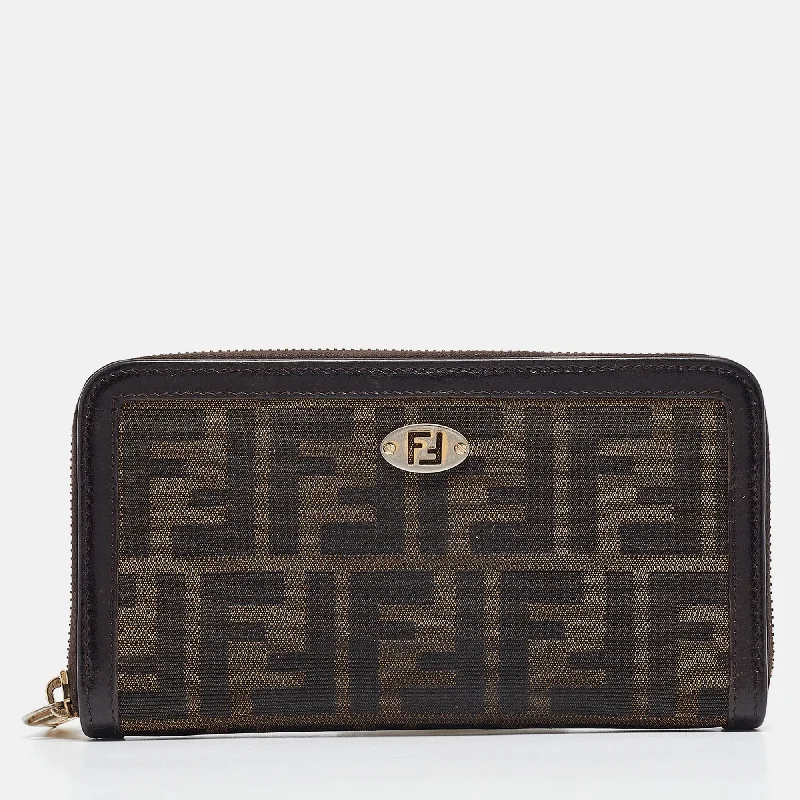 Fendi Zucca Canvas And Leather Ff Zip Around Wallet