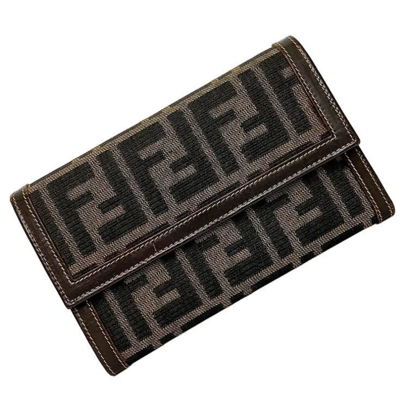 Fendi Tri-fold Wallet Khaki Brown Zucca 2266 30858 078 FF Canvas Leather FENDI Compact Unisex