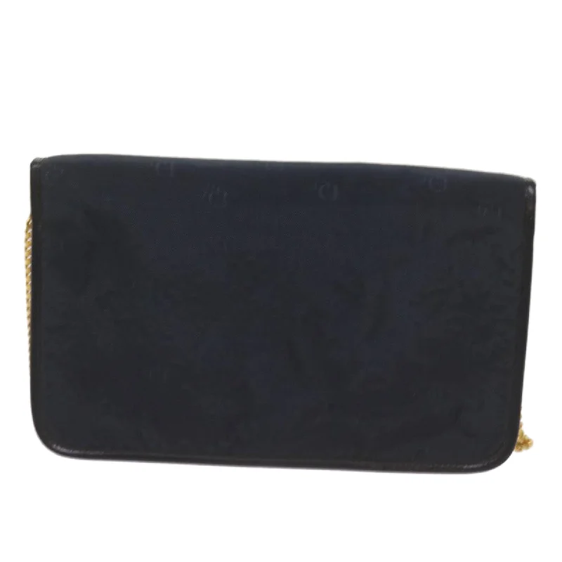 CHRISTIAN DIOR Chain Shoulder Bag Canvas Navy Auth bs12458