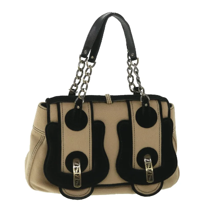 FENDI Shoulder Bag Cotton Beige Black  56685