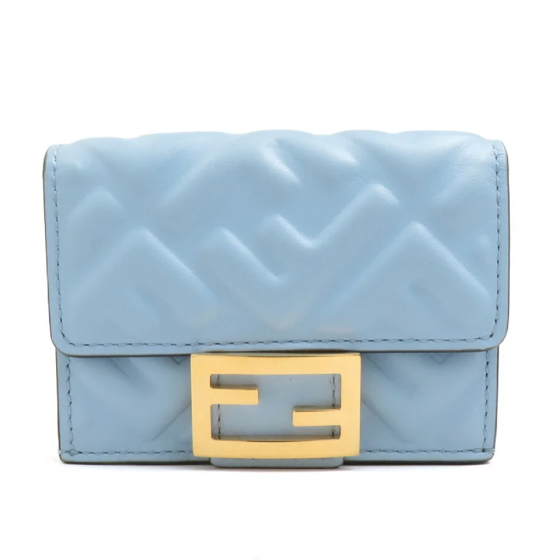 FENDI Tri-fold Wallet Baguette Micro Leather Blue Women's 8M0395-AAJD 55794g