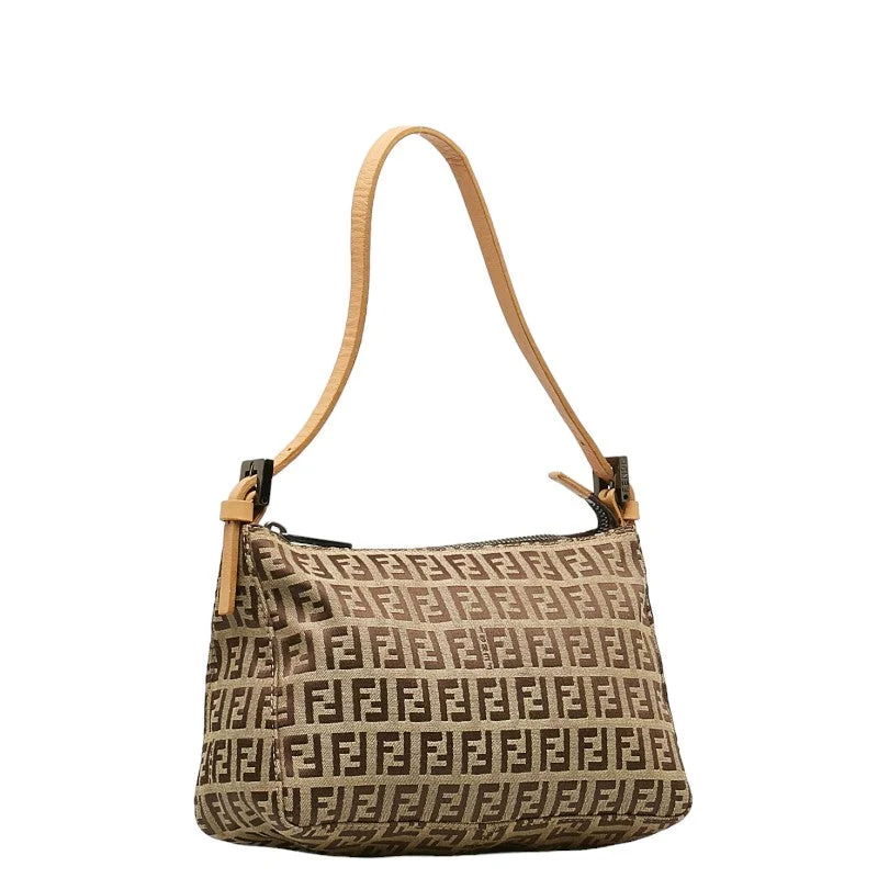 FENDI Handbag Linen/ Beige Brown 8BR155