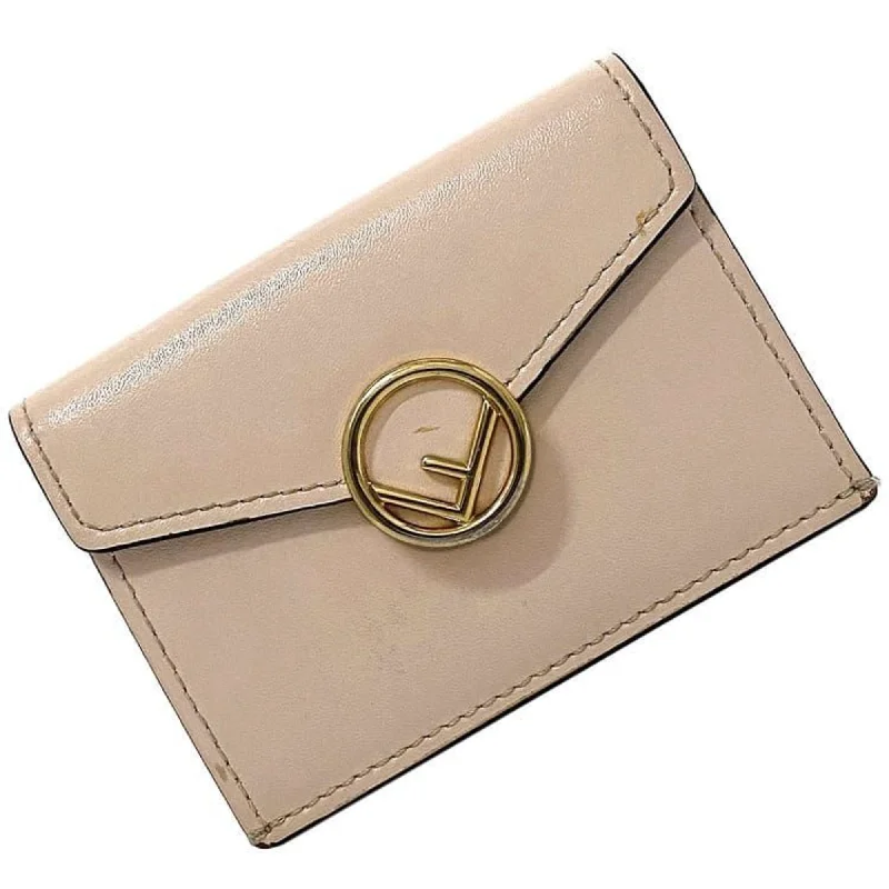 Fendi Tri-fold Wallet Pink Beige Gold F is 8M0395 Compact Leather GP FENDI Circle Women's