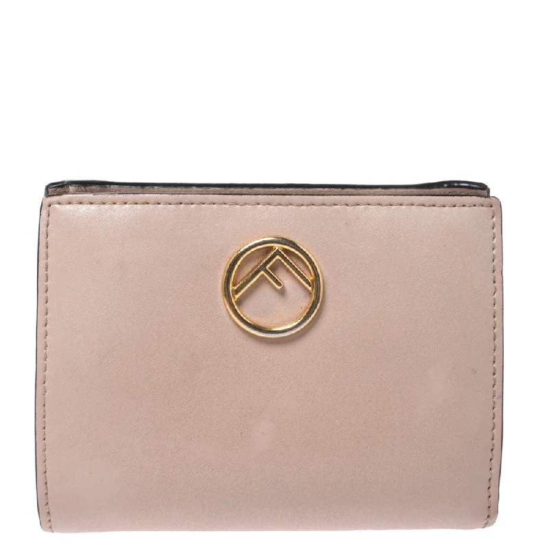 Fendi Beige Leather Bifold F Is Compact Wallet