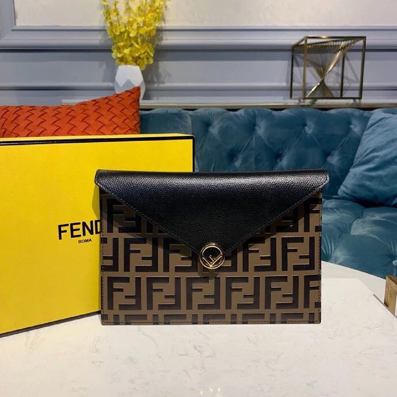 Fendi FF Embossed Envelope Wallet 9.4in/24cm Brown/Black For Women