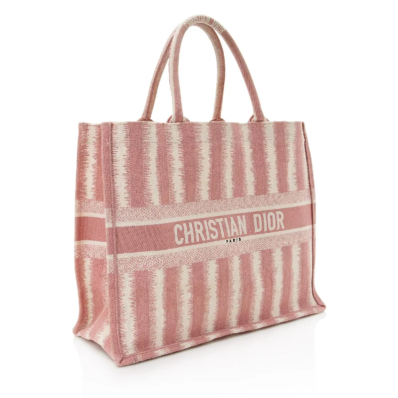 Christian Dior Embroidered Striped Book Tote