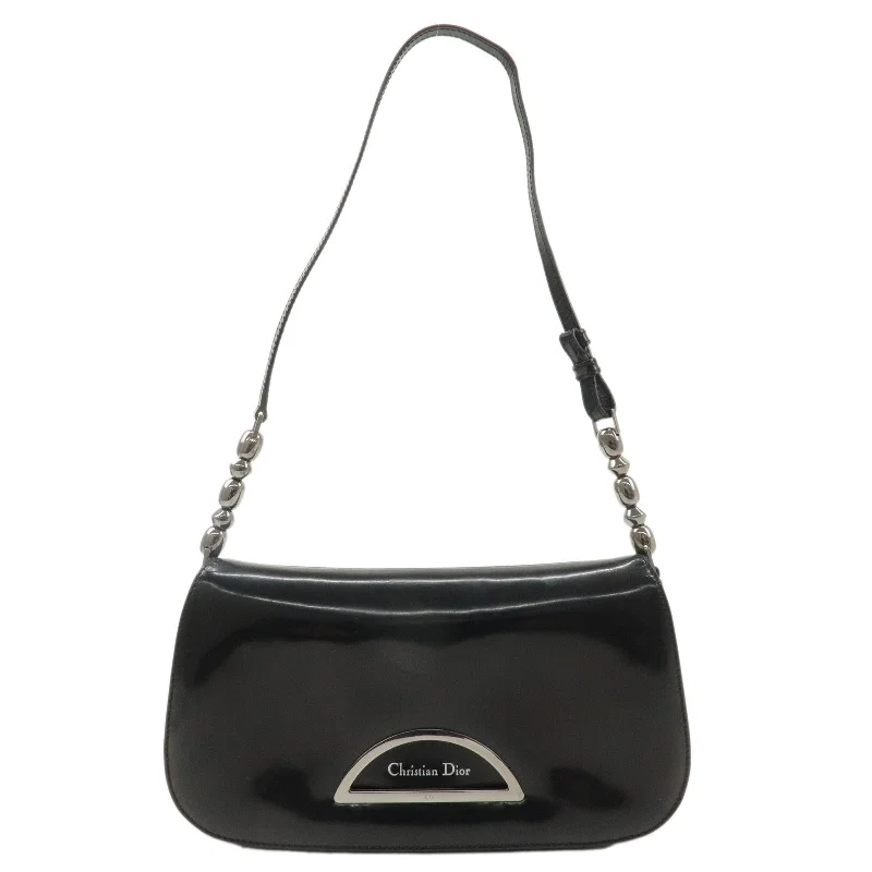 Christian Dior Enamel Leather Maris Pearl Shoulder Bag Black