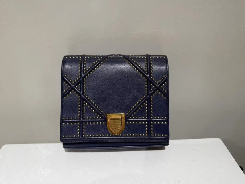 Dior Diorama Blue Leather Studded Shoulder Bag Small