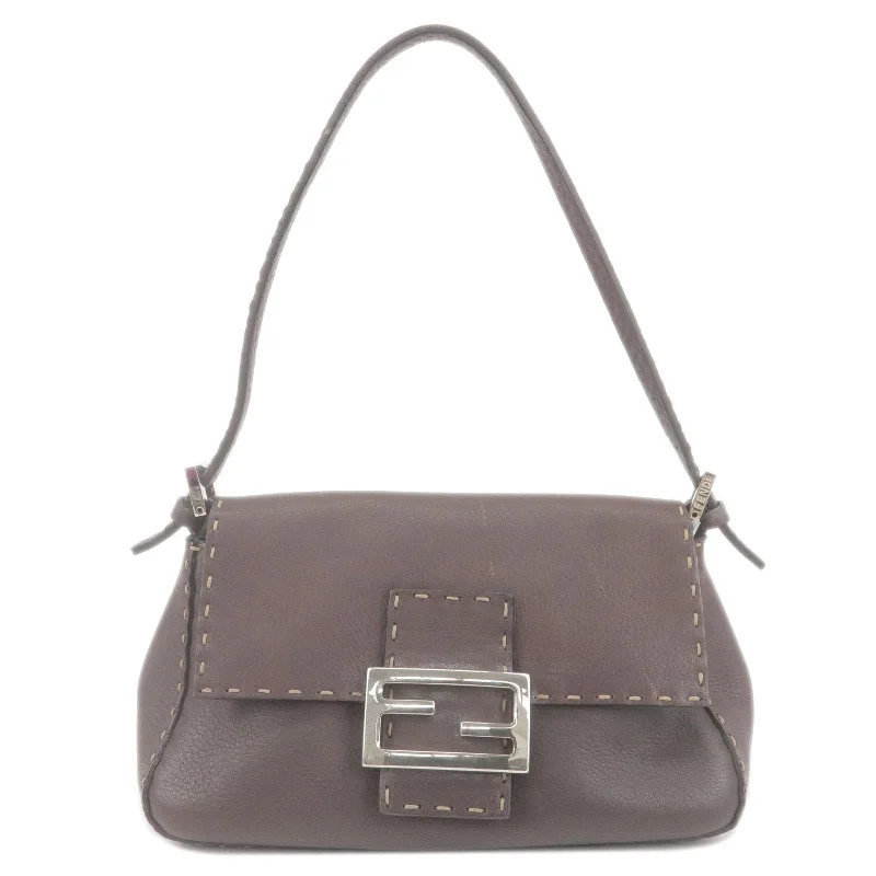 FENDI Selleria Mamma Baguette Leather Shoulder Bag Brown 8BR185