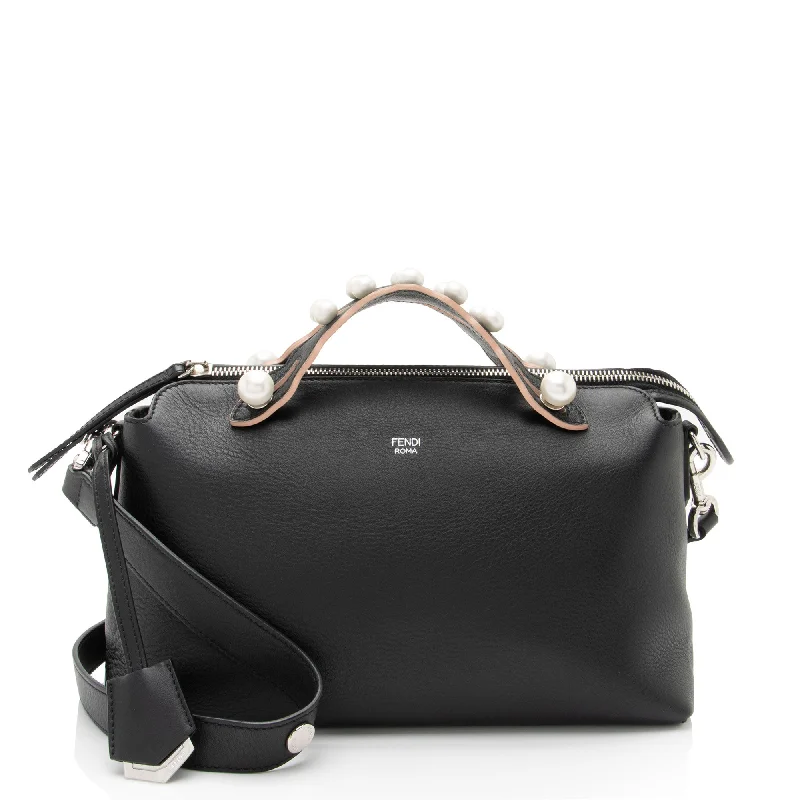 Fendi Calfskin Faux Pearl Embellished By The Way Medium Satchel (SHF-r853Zx)