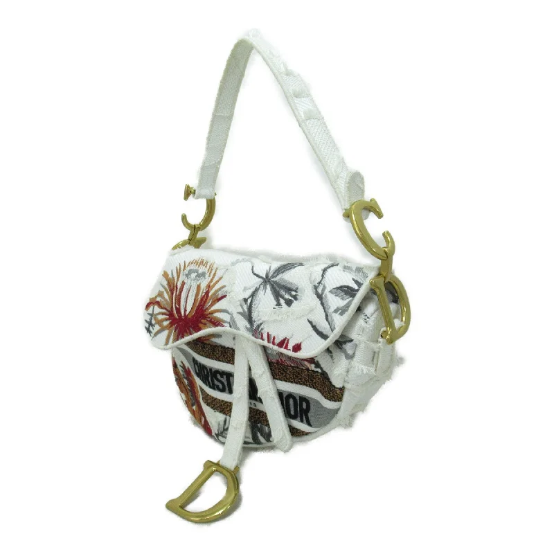 Dior Saddle bag Shoulder Bag White Flower embroidery cotton