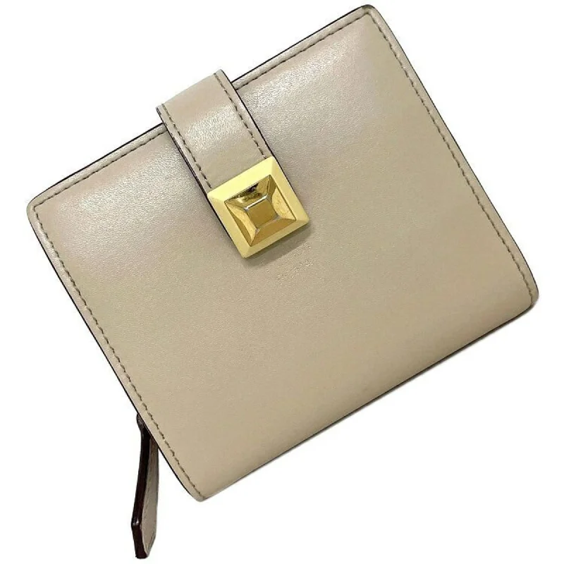 Fendi Bi-fold Wallet Beige Pink Gold 8M0386 SWD Compact Leather FENDI Studs Women's Cream