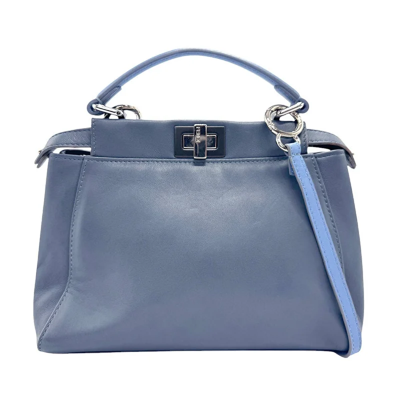 FENDI handbag shoulder bag peekaboo leather dark blue silver women's 8BN244-68H z3056