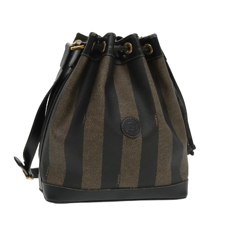 FENDI Pecan Canvas Shoulder Bag Brown Black  yk15568