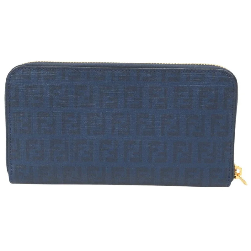 Fendi Zucca pattern 8M0024-YG1-FOUWD Leather dark blue long wallet 0989FENDI