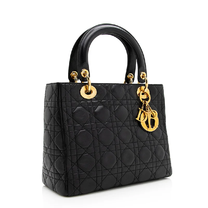 Christian Dior Lambskin Lady Dior Medium Tote