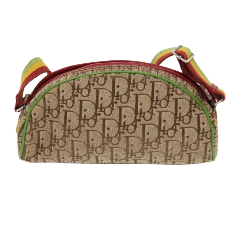 CHRISTIAN DIOR Trotter Canvas Shoulder Bag Rasta Color Beige Auth 47578