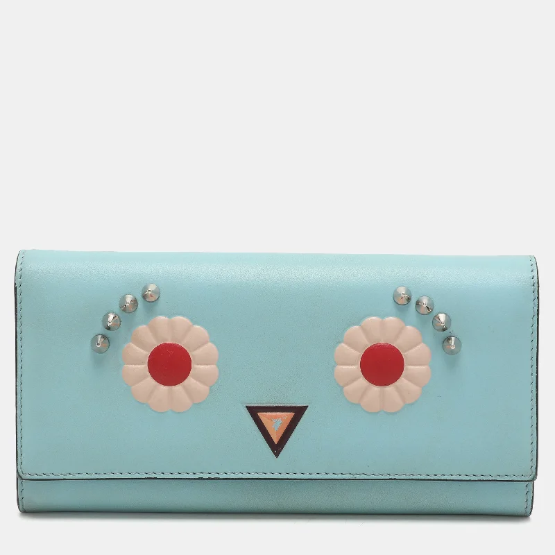 Fendi Blue Leather Embellished Wallet On Chain