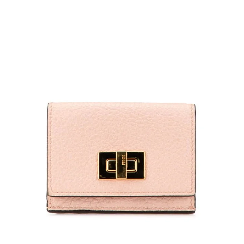 Fendi Peekaboo Tri-fold Wallet 8M0426 Light Pink Gold Leather Women's FENDI