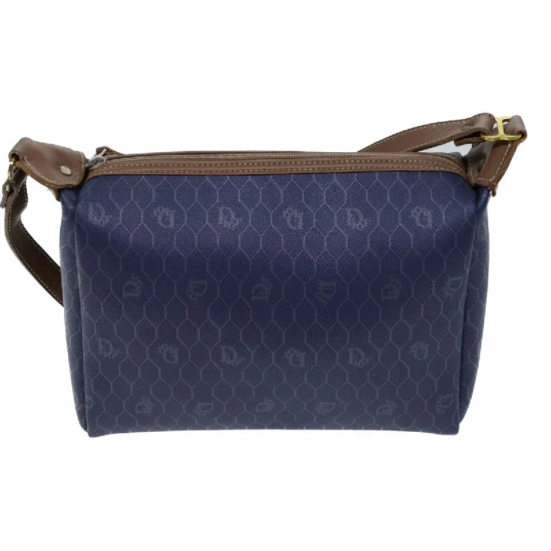 CHRISTIAN DIOR Honeycomb Canvas Shoulder Bag PVC Navy Auth bs13759