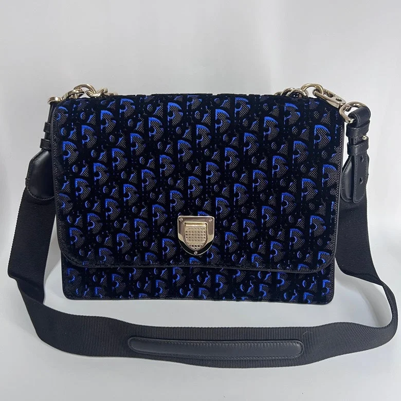 Dior Velvet Leather Chain 2Way Shoulder Bag Blue Black