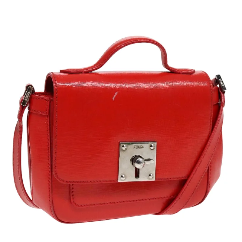 FENDI Shoulder Bag Leather 2way Red Silver  91228