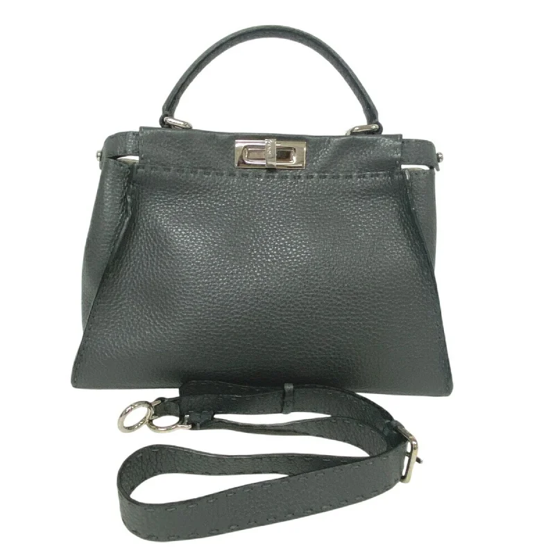 FENDI Peekaboo Regular Shoulder Bag Selleria Handbag Grey Women's