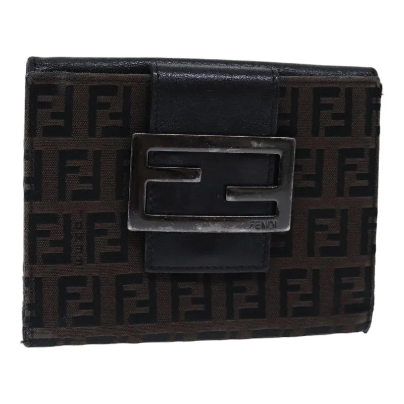 FENDI Zucchino Canvas Wallet Brown Silver  am6905