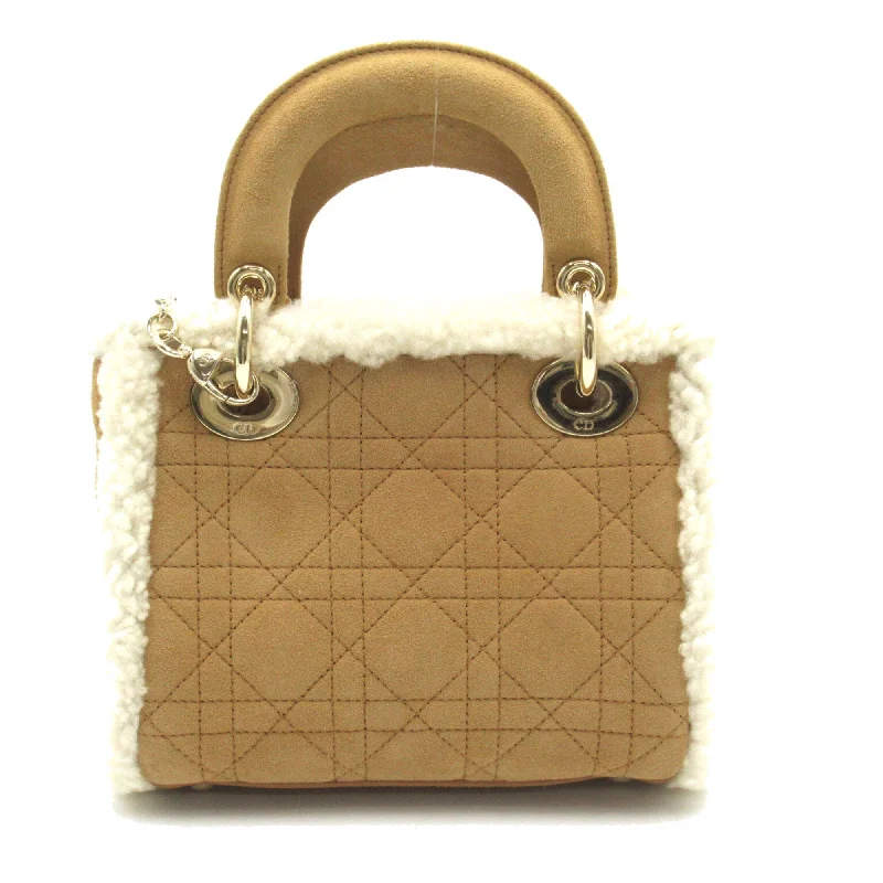 Dior lady dior handbag mini Beige White Suede Mouton