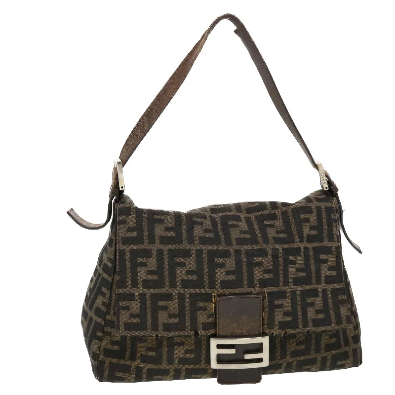 FENDI Mamma Baguette Zucca Canvas Shoulder Bag Nylon Brown Black  43694