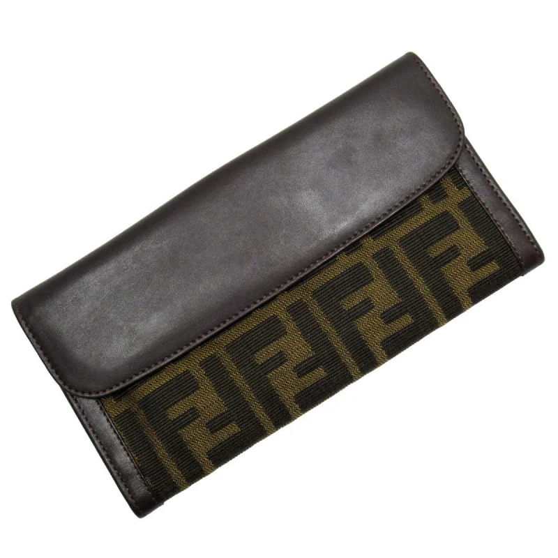 FENDI Bi-fold Long Wallet Zucca Canvas Leather Brown Men's Women's t19192a