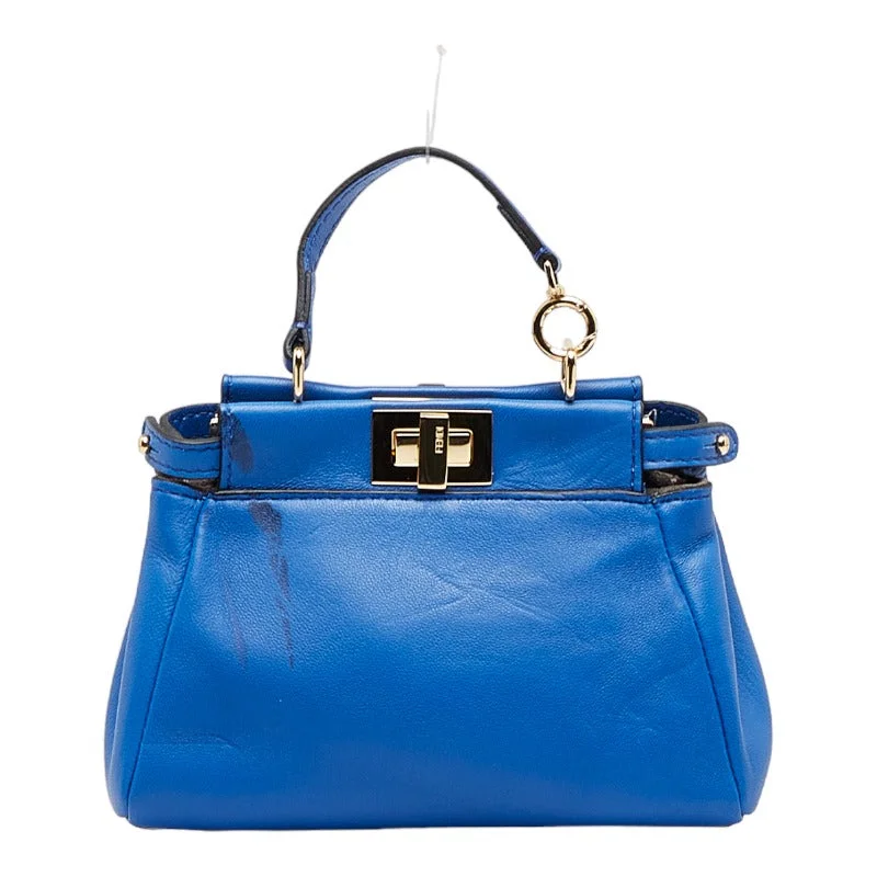 FENDI Peekaboo Handbag 8M0355 Calf Leather Electric Blue