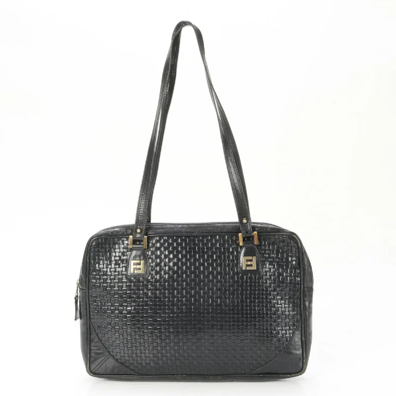 Fendi Leather Shoulder Handbag Black Women's