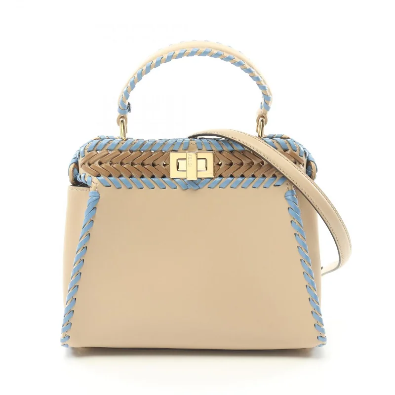 FENDI Peekaboo Handbag Bag Leather Women's Beige Blue Brown 8BN244