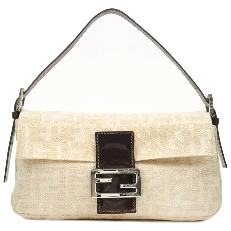 FENDI Mamma Baguette Zucca Canvas Leather Shoulder Bag 26424