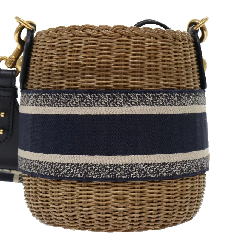 CHRISTIAN DIOR Christian Basket Bag Trotter Canvas Shoulder Bag Rattan Blue Auth 51270a