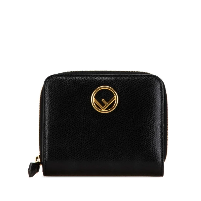 FENDI Bi-fold Wallet Black Gold Leather Women's