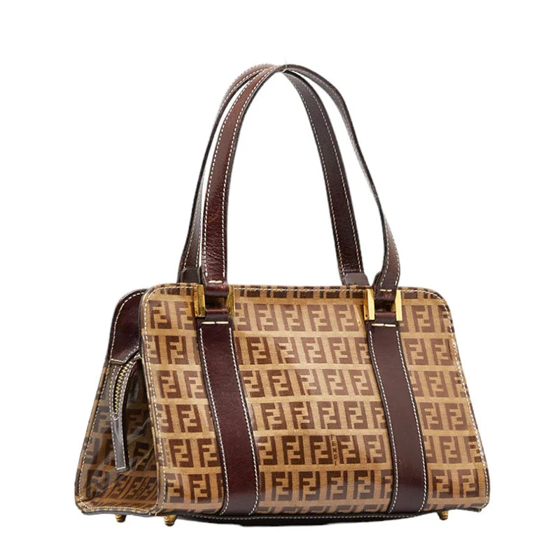 FENDI Zucca Handbag Beige Brown PVC Leather Ladies