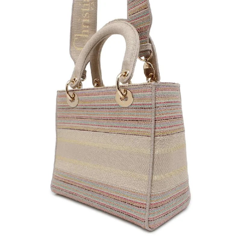 Dior Lady D Light 2WAY Handbag Beige/Multicolor Canvas Size Medium