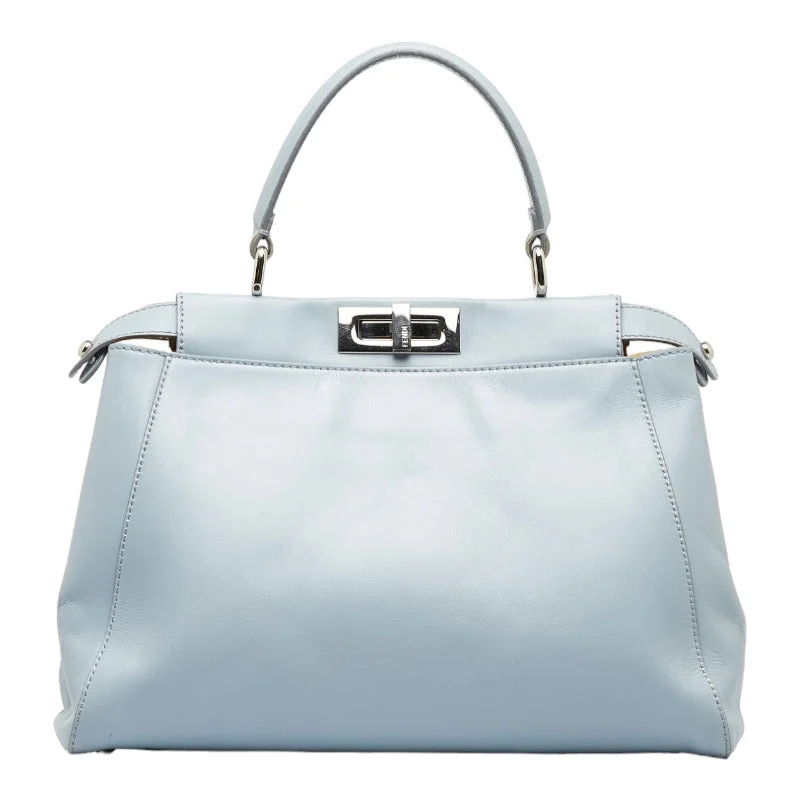 FENDI Peekaboo Top Handle Handbag Light Blue Leather Ladies