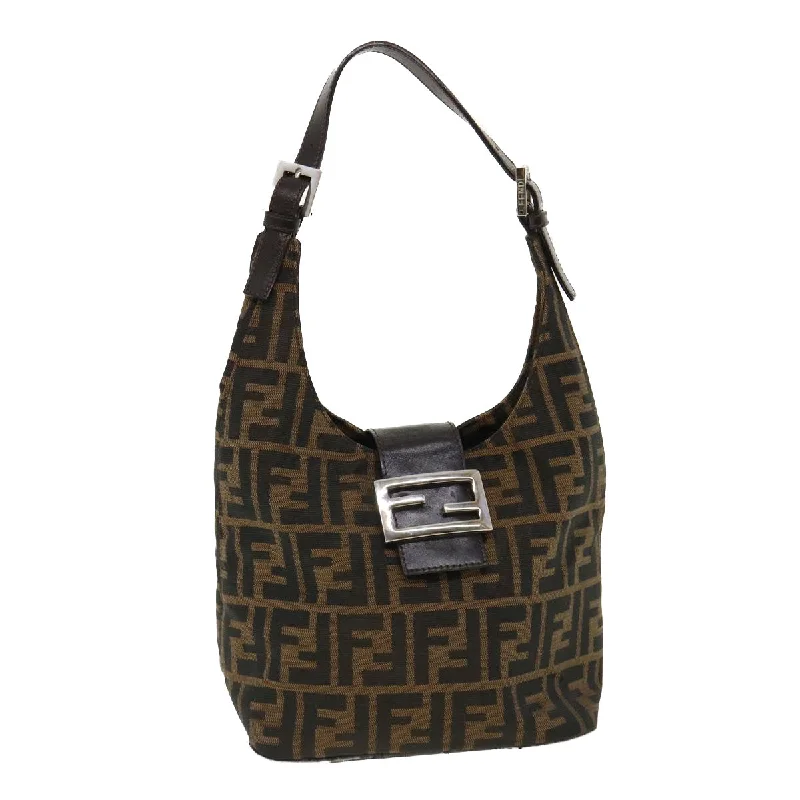 FENDI Mamma Baguette Zucca Canvas Shoulder Bag Brown  tb146